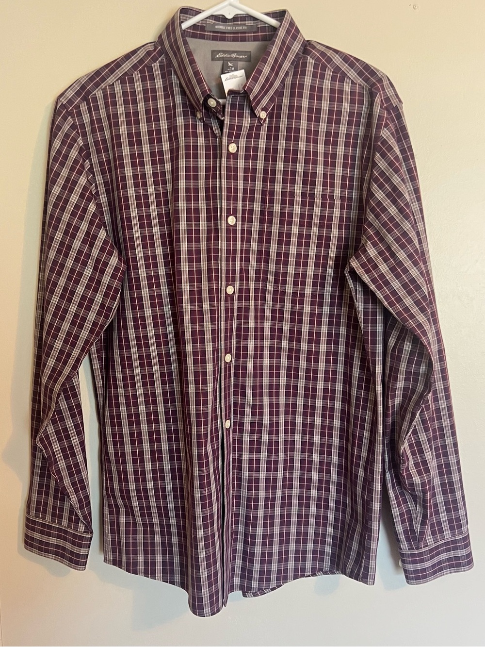 Eddie Bauer Men's Plaid Button-Down Shirt - Maroon and White